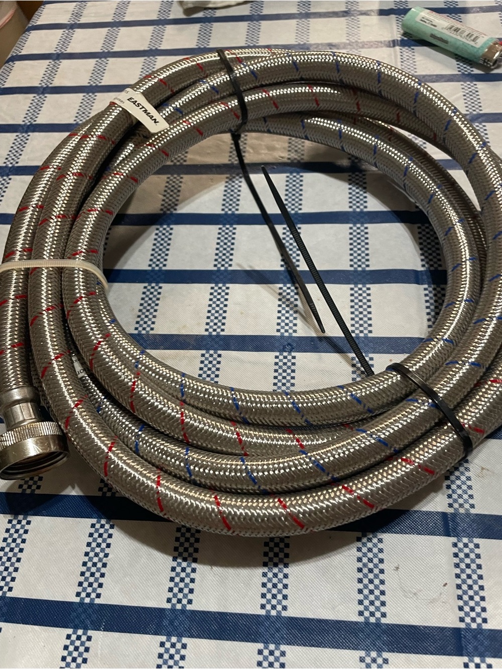 Stainless Steel Braided washing machine Hose with Red & Blue Tracers -